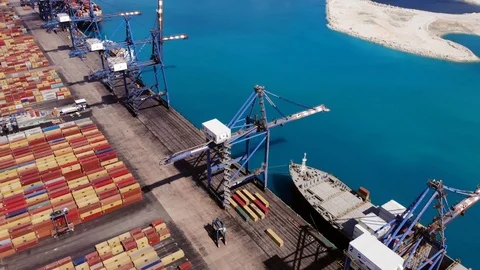 Container Shipment Port Entry and Industrial Terminal Aerial, Bahamas Stock Footage 104021840