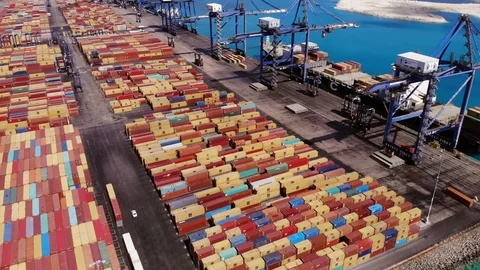 Container Shipment Port Entry and Industrial Terminal Aerial, Bahamas Stock Footage 104022124