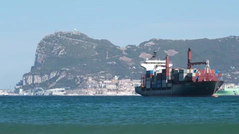 Container shipping in the Bay of Gibraltar. Stock Footage 318734892