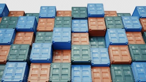 Container Shipping Cargo Loop with Sideways Camera Movement on Transparent Stock Footage 336541538
