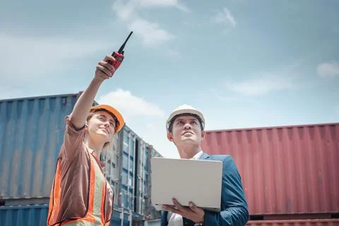 Container Shipping Logistics Engineering of Import/Export Transportation Indu Stock Photos