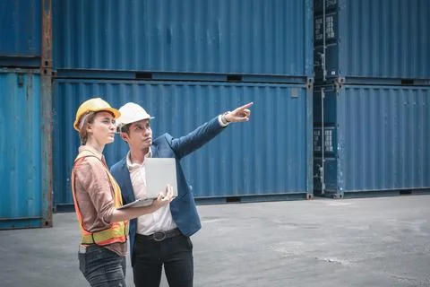 Container Shipping Logistics Engineering of Import/Export Transportation Indu Stock Photos