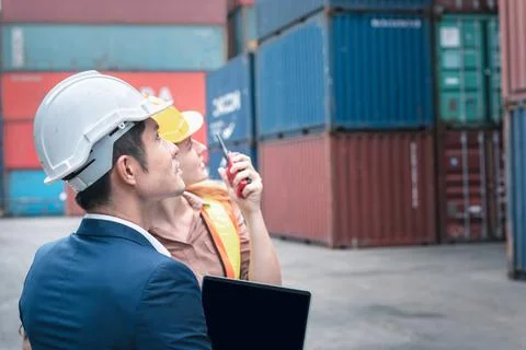 Container Shipping Logistics Engineering of Import/Export Transportation Indu Stock Photos