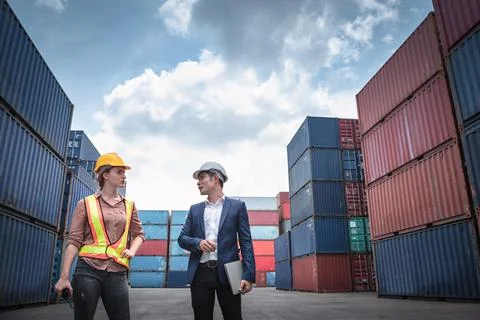 Container Shipping Logistics Engineering of Import/Export Transportation Indu Stock Photos