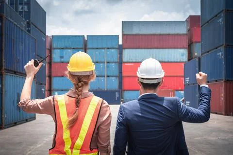 Container Shipping Logistics Engineering of Import/Export Transportation Indu Stock Photos