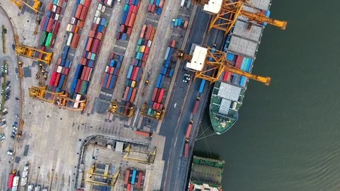Container ships and lifting cranes Stock Footage 84828065