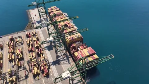Container ships at dock Stock Footage 335523696