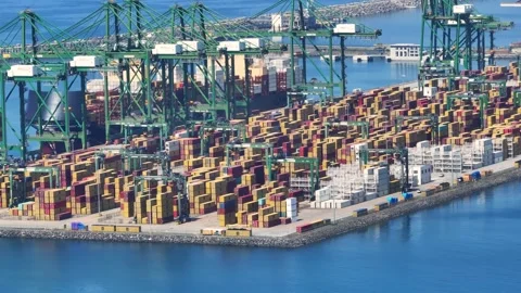 Container ships dock at port Stock Footage 334973978