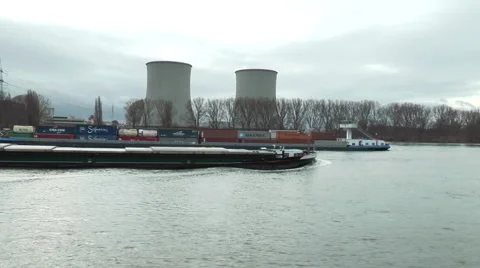 Container ships in front of nuclear power plant Stock-Footage 45277634