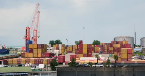 Container ships for loading and unloadin... | Stock Video | Pond5