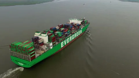 Container ships in motion, aerial view of logistics on the ocean Stock Footage 320245939