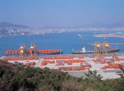 Container with ships 写真素材