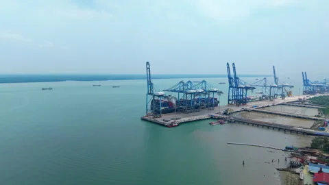 Container Ships Strait of Malacca Ascend Reveal - Malaysia Maritime Trade 4K Stock-Footage 340900132