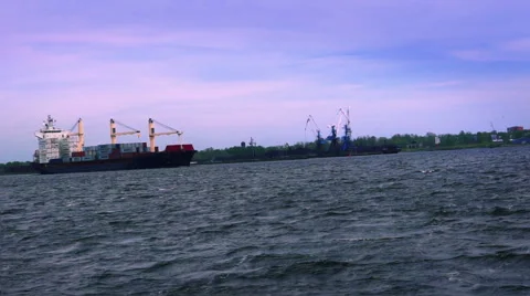 Container ships at sunset. Background - coal transshipment Video stock 53339893