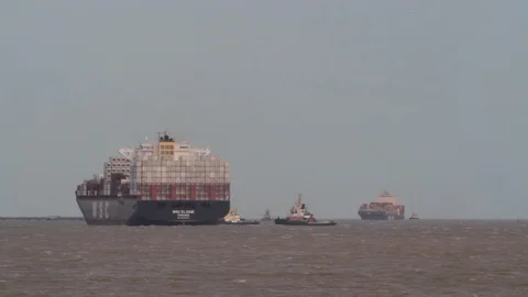 Container Ships on the Thames Stock Footage 105249061