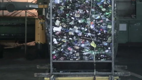 A container with sorted plastic in a waste collection plant Stock Footage 146512575