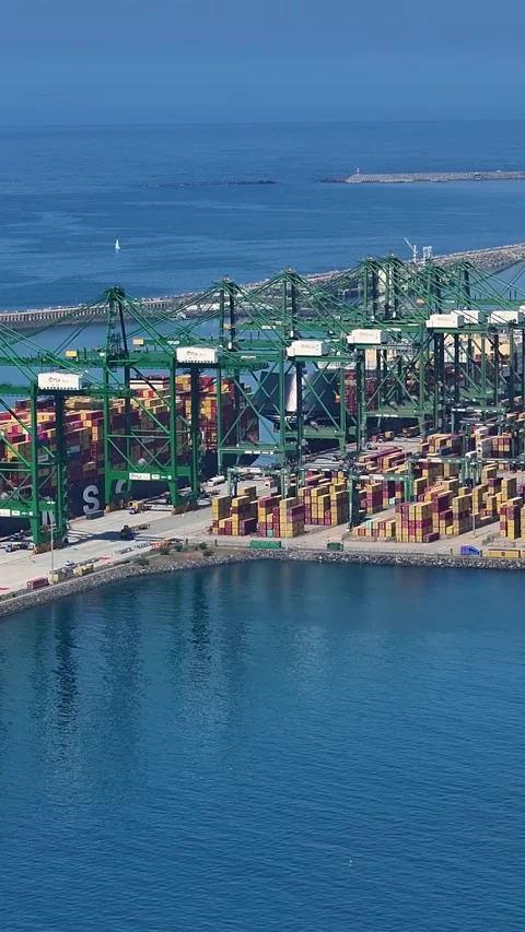 Container terminal activity with cargo vessels and shipping containers Video stock 340234497