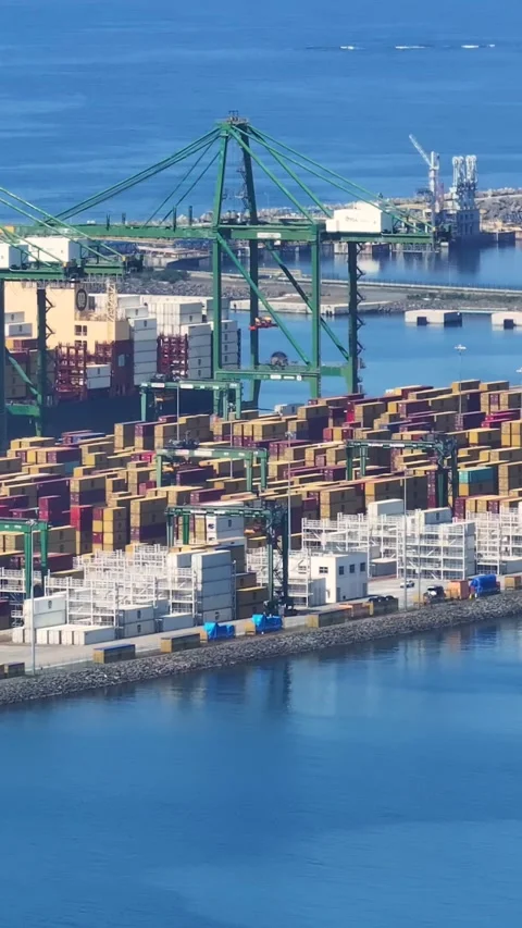 Container terminal activity with shipping containers and cargo operations Video stock 340235200