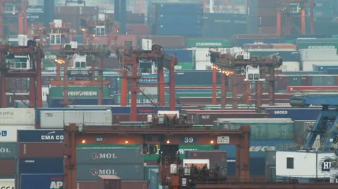Container Terminal at evening Stock Footage 1184536