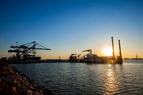 Container terminal in the evening Stock Photos