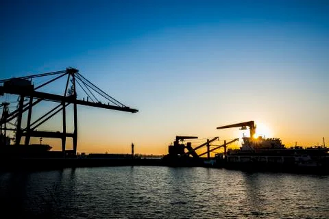 Container terminal in the evening Stock Photos
