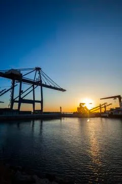 Container terminal in the evening Stock Photos