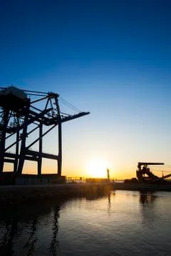 Container terminal in the evening Stock Photos