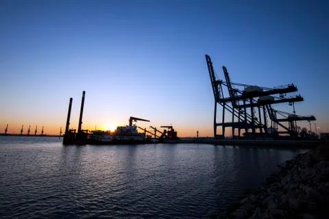 Container terminal in the evening Stock Photos