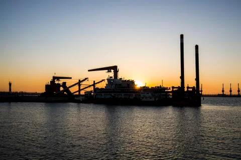 Container terminal in the evening Stock Photos