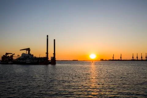 Container terminal in the evening Stock Photos