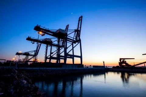 Container terminal in the evening Stock Photos