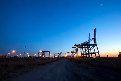 Container terminal in the evening Stock Photos