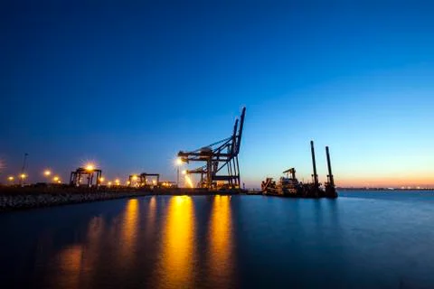Container terminal in the evening Stock Photos