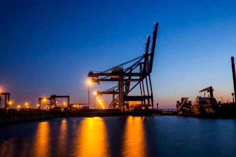 Container terminal in the evening Stock Photos