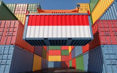 Container Terminal - Freight container with Indonesia flag. Stock Illustration