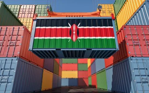 Container Terminal - Freight container with Kenya flag. Stock Illustration