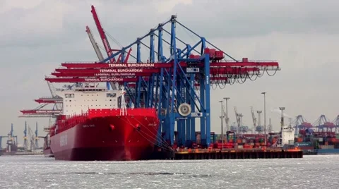 Container Terminal Hamburg Burchardkai seen from the water 2 Stock Footage 40678835