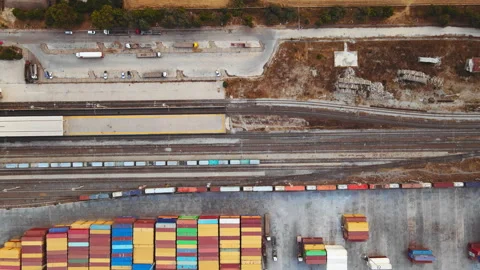 Container terminal intermodal with shipping containers Stock Footage 255239599