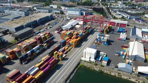 Container terminal at the Linz harbour Video stock 342401973