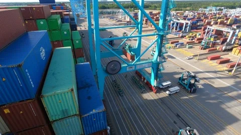 Container terminal located on the Elizabeth River in Portsmouth. Stock Footage 274227572