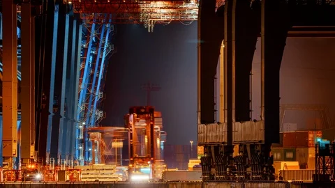 Container terminal at night Stock Footage 87818665