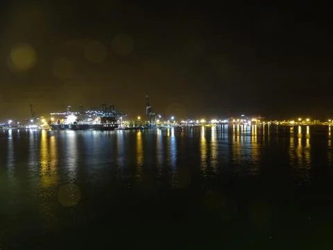 Container Terminal Operation at Night Stock Photos