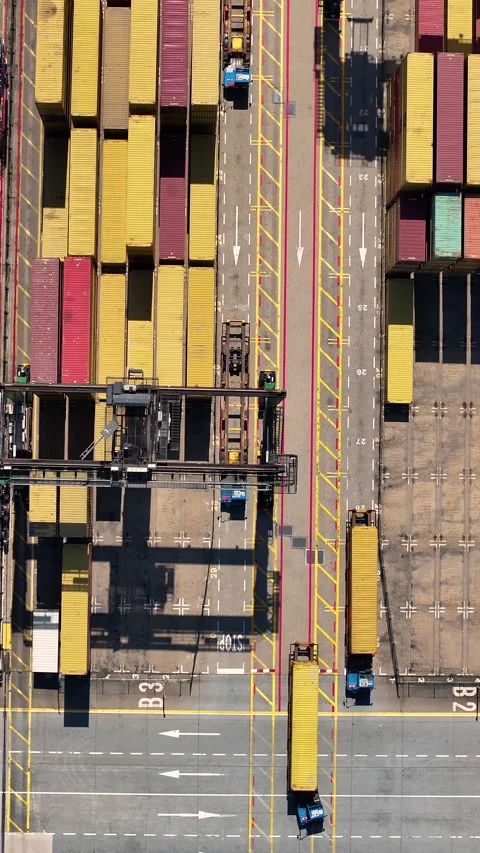 Container terminal operations in a busy cargo handling area Stock Footage 340234926