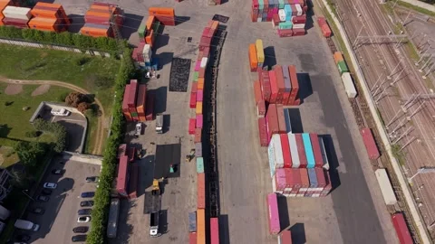 Container Terminal Operations with Cargo Equipment Aerial View 스톡 동영상 343549599