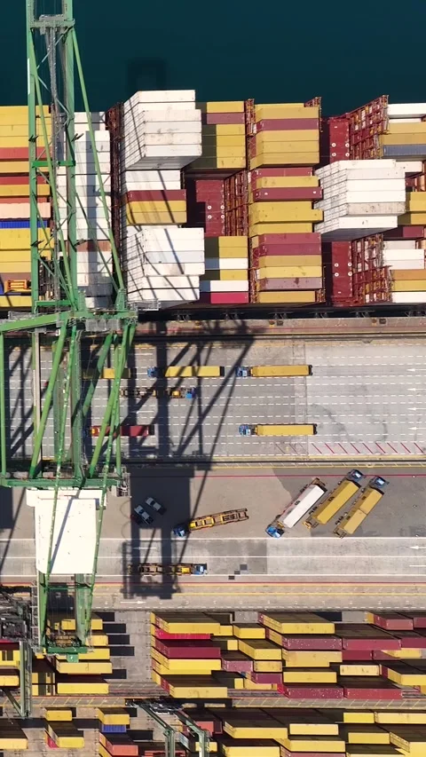 Container terminal operations with shipping containers and cargo handling Video stock 340234733