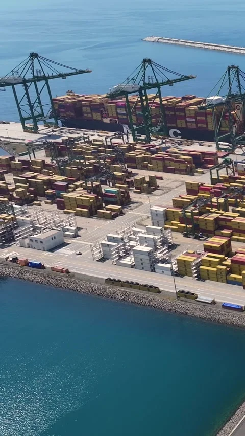 Container terminal operations with shipping containers and cargo handling Video stock 340235092