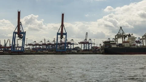 Container Terminal panning time lapse Stock Footage 95455329