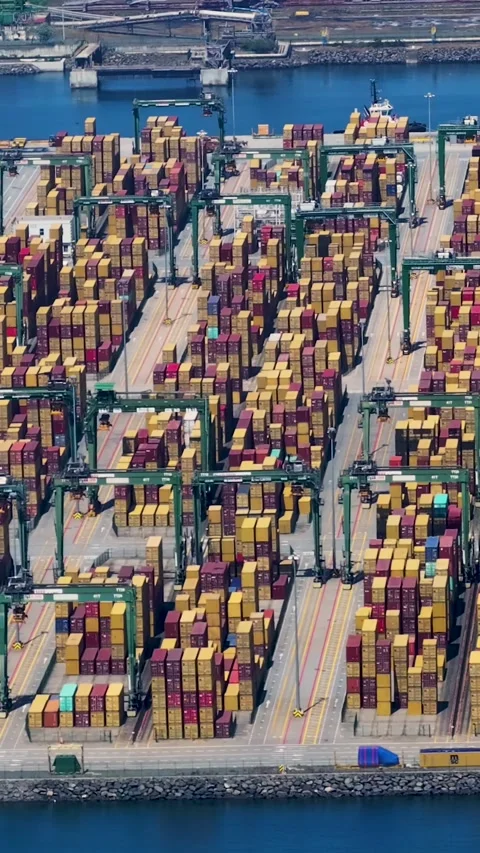 Container terminal with shipping containers and cargo activities Video stock 342321557