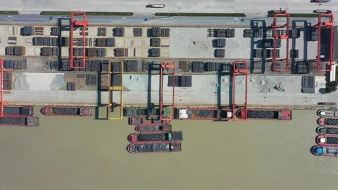 Container terminal with solar panels on factroy rooftop Stock Footage 166231848