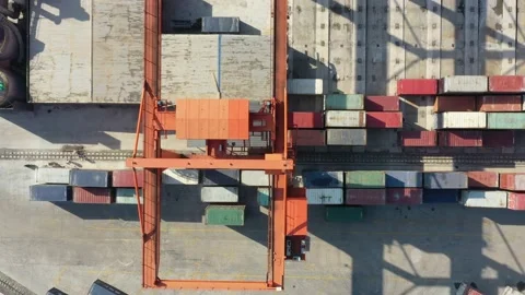 Container terminal with solar panels on factroy rooftop Stock Footage 166386741